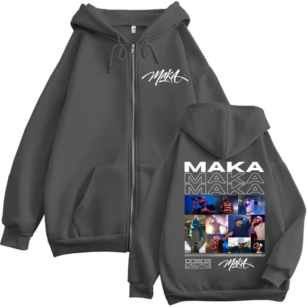 Rapper Maka 2025 Tour Graphic Zipper Hoodies Harajuku Hip Hop Zip Up Hooded Sweatshirts Men Women Casual Fashion Loose Pullovers