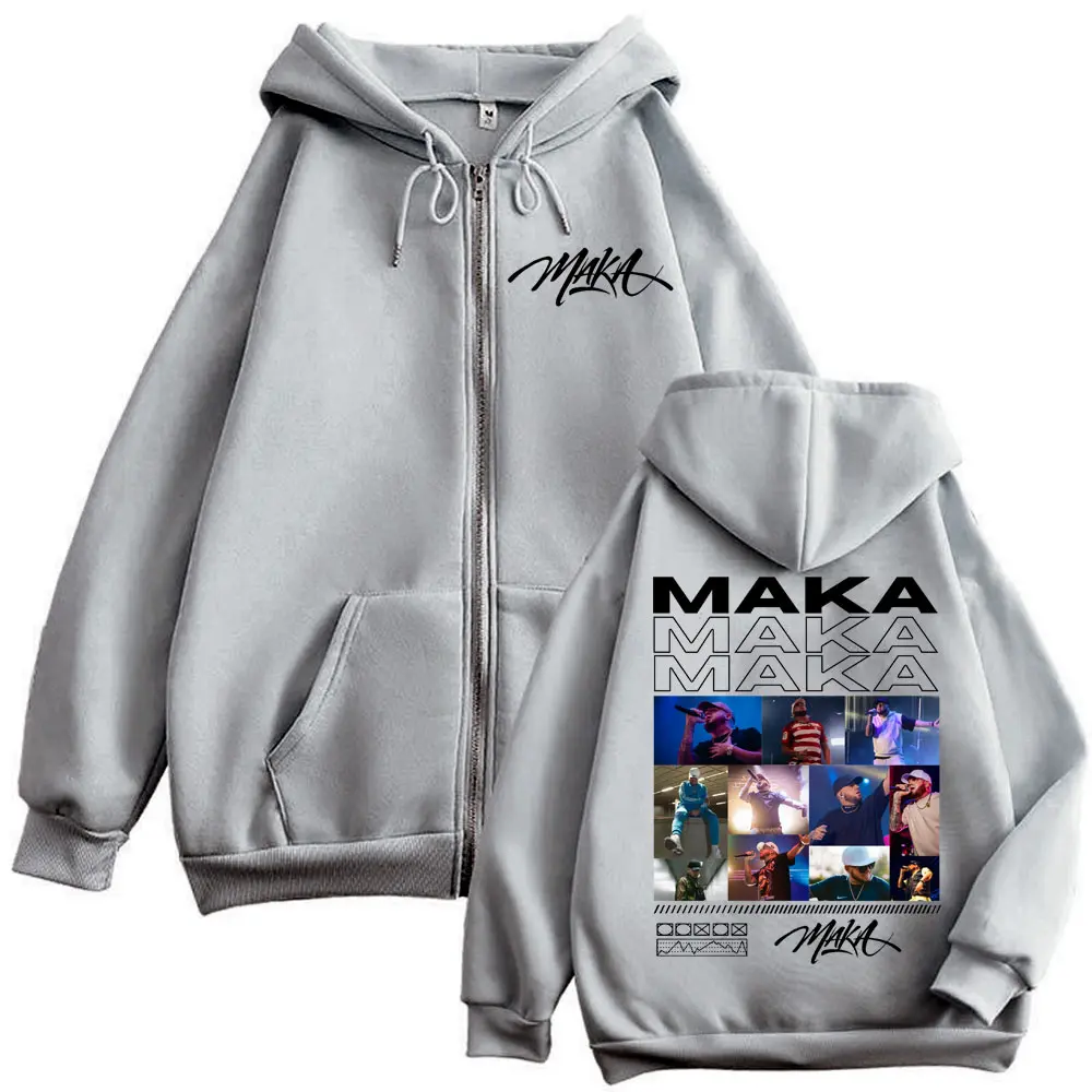 Rapper Maka 2025 Tour Graphic Zipper Hoodies Harajuku Hip Hop Zip Up Hooded Sweatshirts Men Women Casual Fashion Loose Pullovers