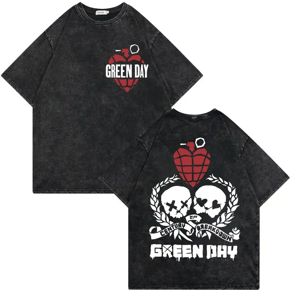 Rock Band Green Day Tour 2025 Vintage Washed T-shirt High Quality Fashion Oversized T-shirts Men Women Casual Cotton T Shirts