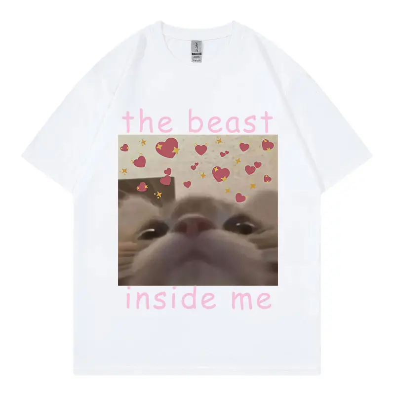 The Beast Inside Me Funny Cat Meme Graphic T Shirts Harajuku Kawaii Style T-shirt Men's Women's Fashion Y2k Oversized T-shirts