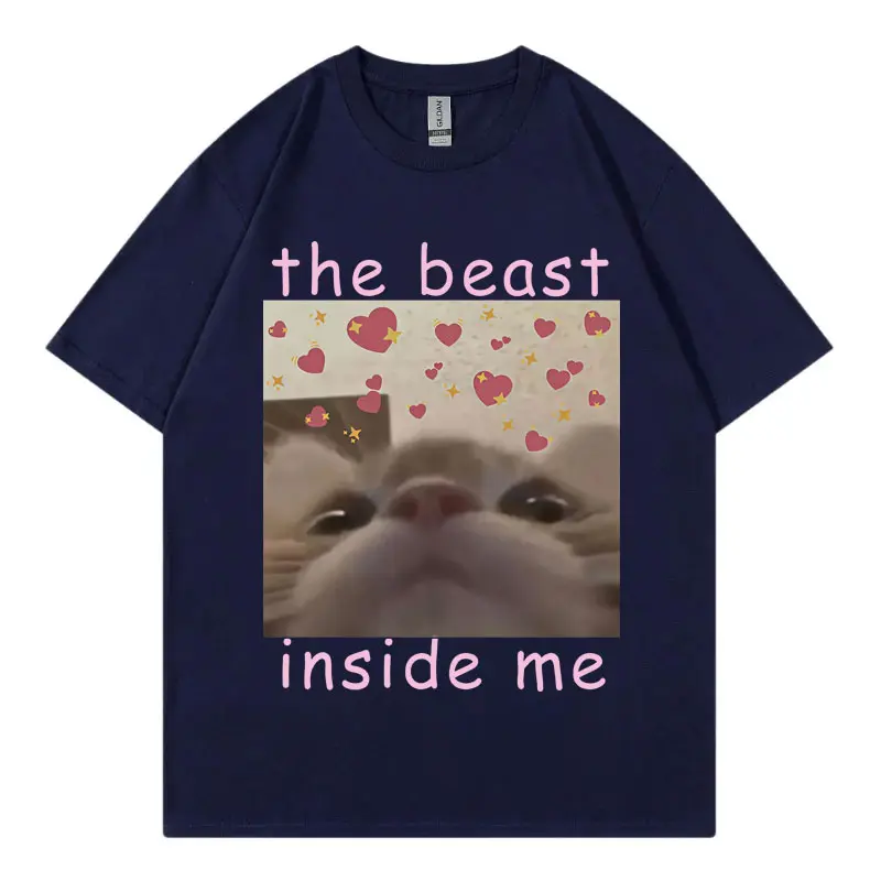 The Beast Inside Me Funny Cat Meme Graphic T Shirts Harajuku Kawaii Style T-shirt Men's Women's Fashion Y2k Oversized T-shirts