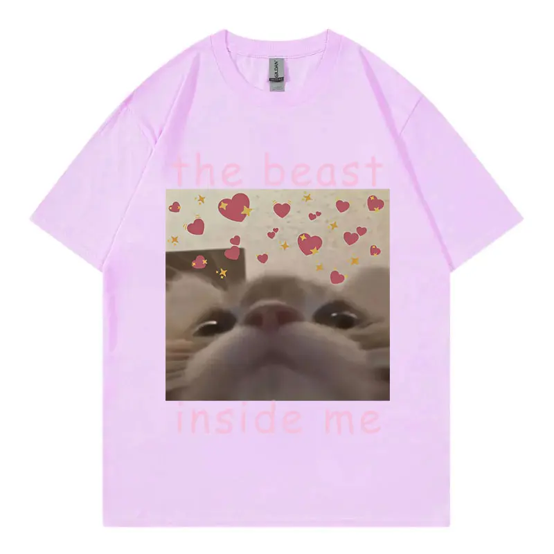 The Beast Inside Me Funny Cat Meme Graphic T Shirts Harajuku Kawaii Style T-shirt Men's Women's Fashion Y2k Oversized T-shirts