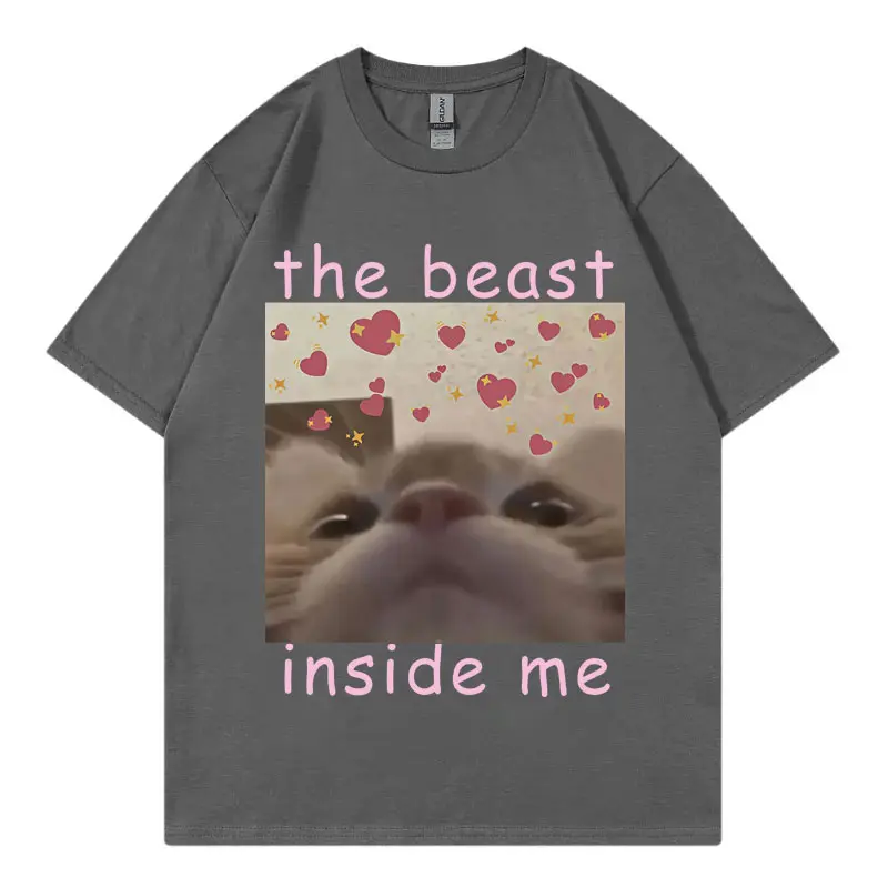 The Beast Inside Me Funny Cat Meme Graphic T Shirts Harajuku Kawaii Style T-shirt Men's Women's Fashion Y2k Oversized T-shirts