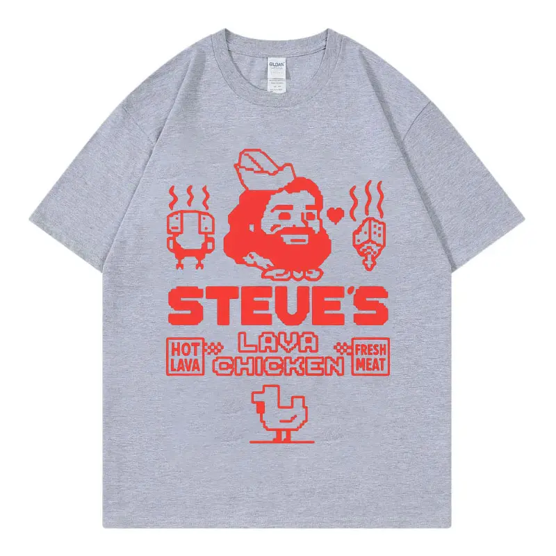 Steve's Lava Chicken Miners Print T Shirt Harajuku Y2k Short Sleeve T-shirts Men Women High Quality Fashion Oversized T-shirt