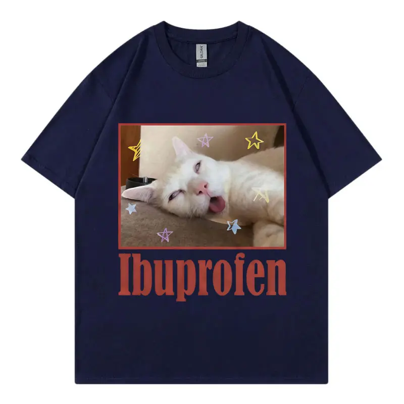 Ibuprofen Funny Cat Meme Graphic T Shirts Men Women Clothing Fashion Cute Short Sleeve T-shirt Summer Casual 100%cotton T-shirts