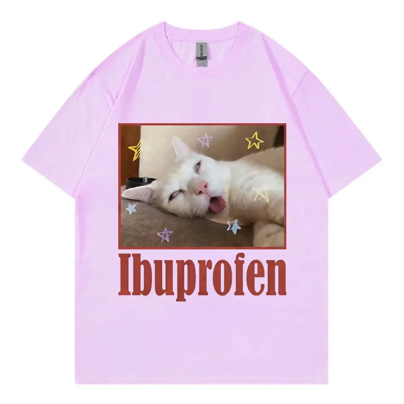 Ibuprofen Funny Cat Meme Graphic T Shirts Men Women Clothing Fashion Cute Short Sleeve T-shirt Summer Casual 100%cotton T-shirts