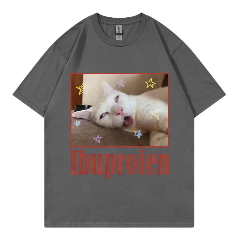 Ibuprofen Funny Cat Meme Graphic T Shirts Men Women Clothing Fashion Cute Short Sleeve T-shirt Summer Casual 100%cotton T-shirts