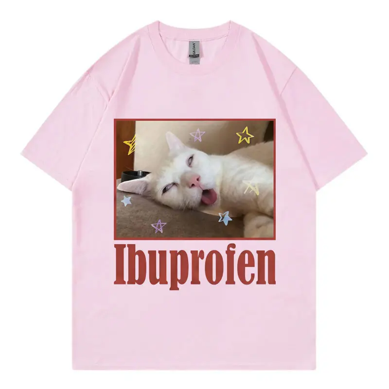 Ibuprofen Funny Cat Meme Graphic T Shirts Men Women Clothing Fashion Cute Short Sleeve T-shirt Summer Casual 100%cotton T-shirts