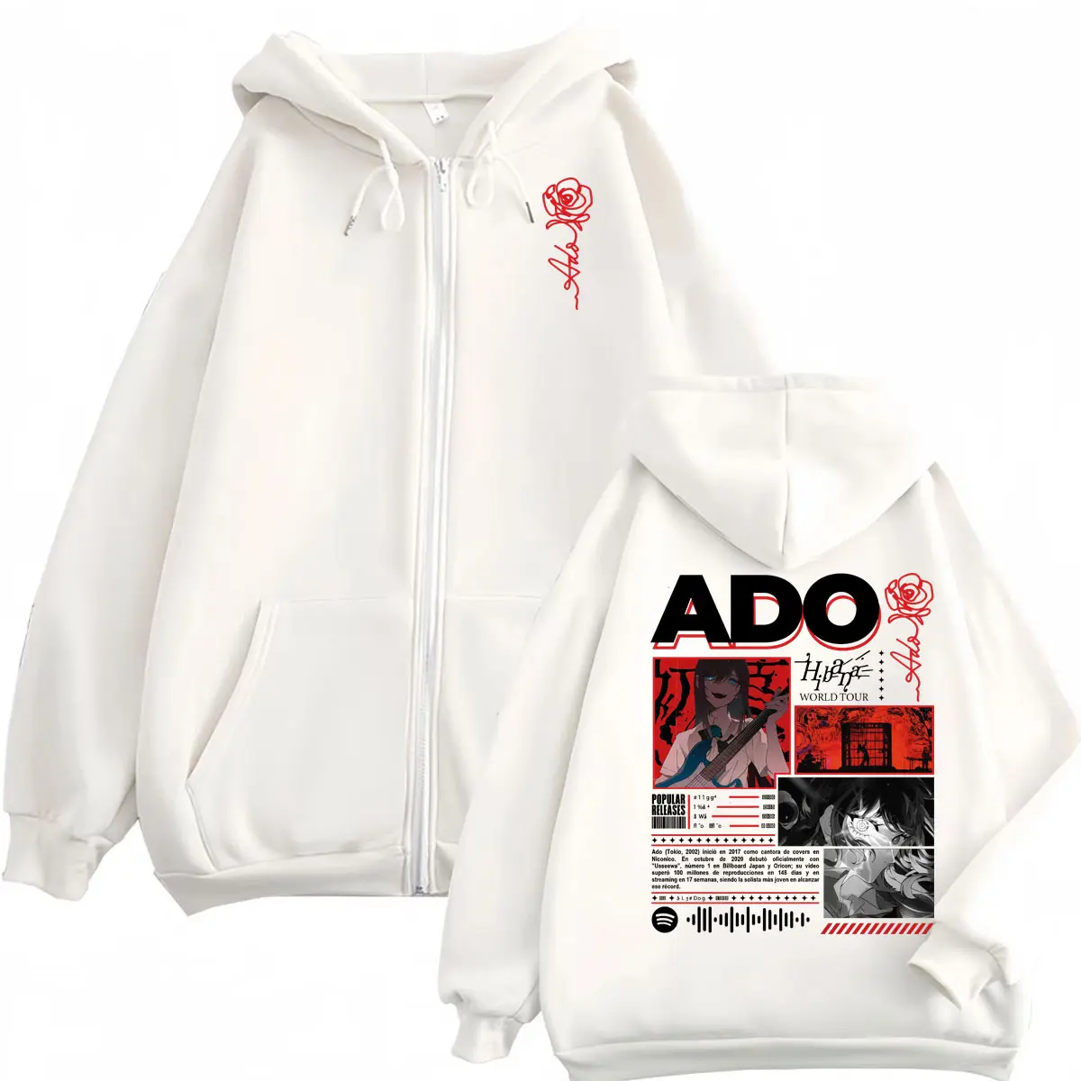 Singer Ado Hibana World Tour 2025 Zipper Hoodie Harajuku Japanese Style Zip Up Sweatshirts Men Women Casual Oversized Pullovers