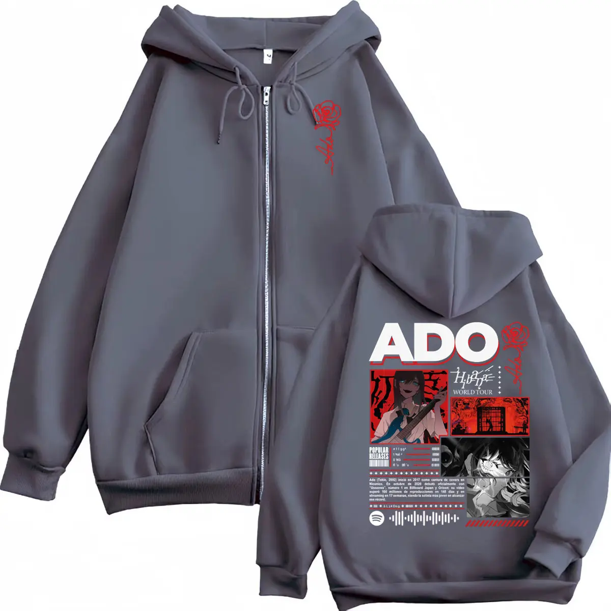 Singer Ado Hibana World Tour 2025 Zipper Hoodie Harajuku Japanese Style Zip Up Sweatshirts Men Women Casual Oversized Pullovers