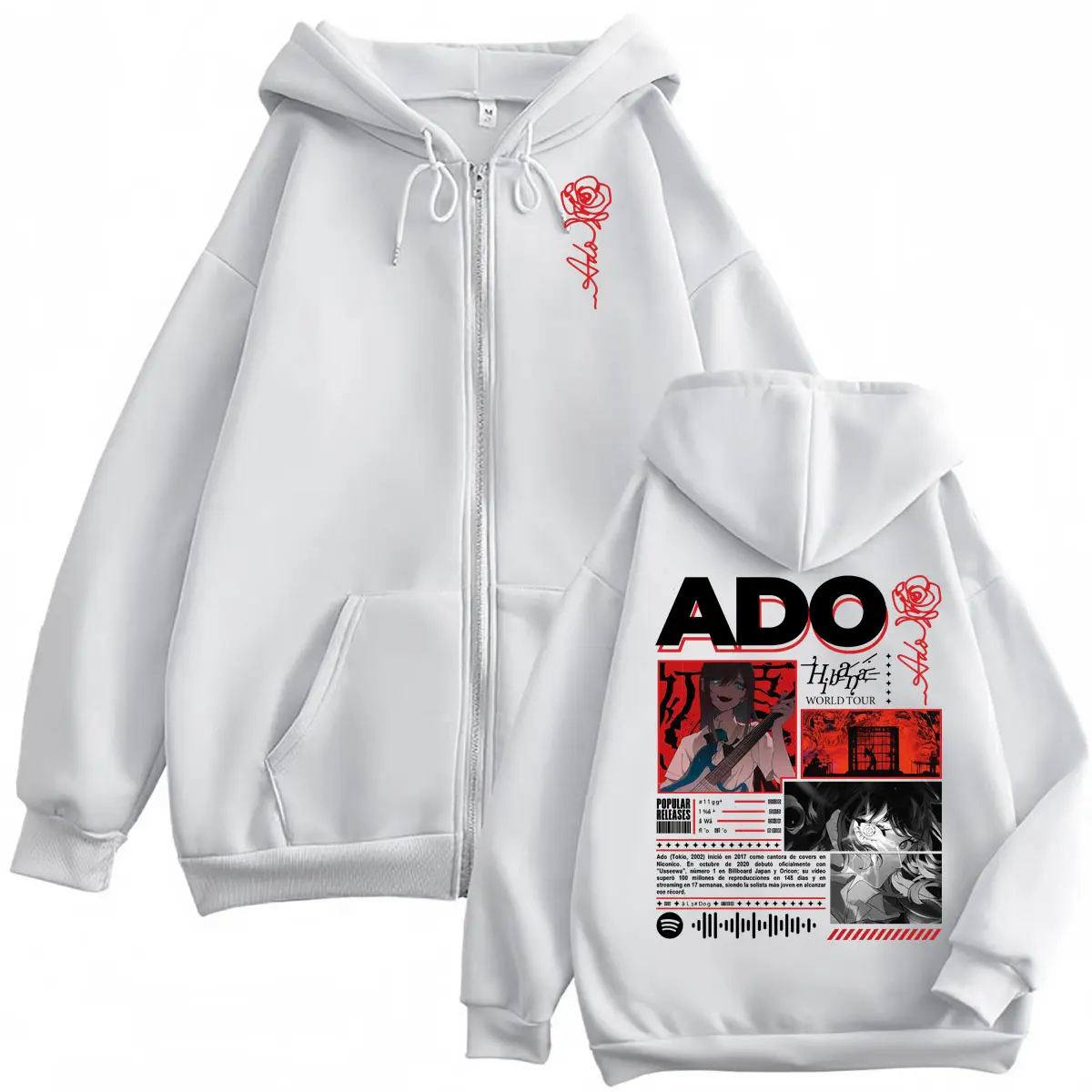Singer Ado Hibana World Tour 2025 Zipper Hoodie Harajuku Japanese Style Zip Up Sweatshirts Men Women Casual Oversized Pullovers
