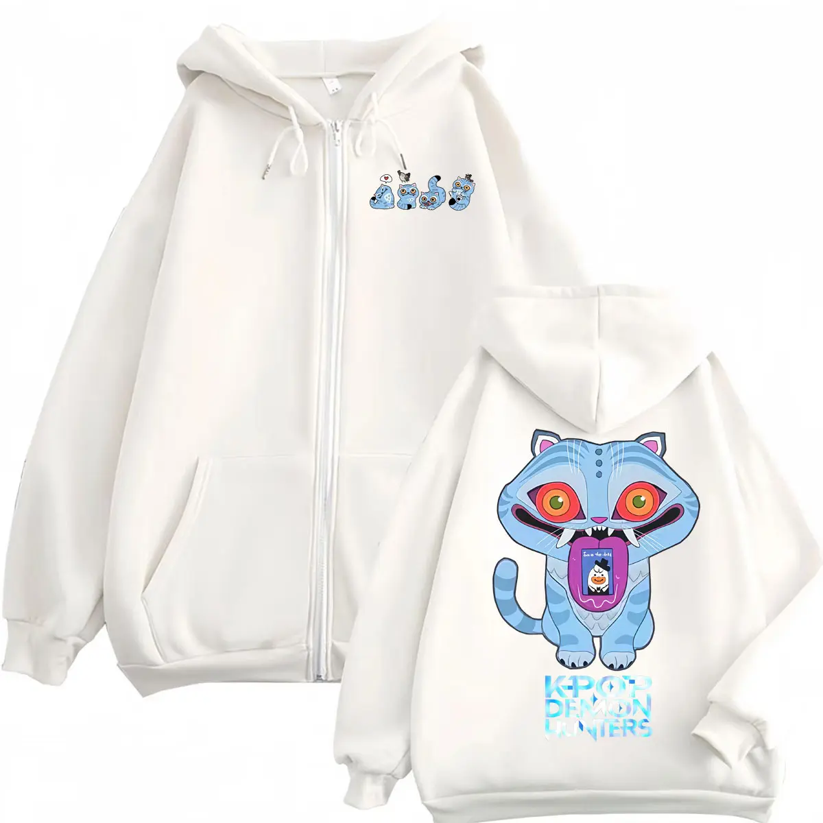 KPop Demon Hunters Derpy Tiger Graphic Zipper Hoodie Fashion Cartoon Zip Up Pullovers Men Women Casual Long Sleeve Sweatshirts