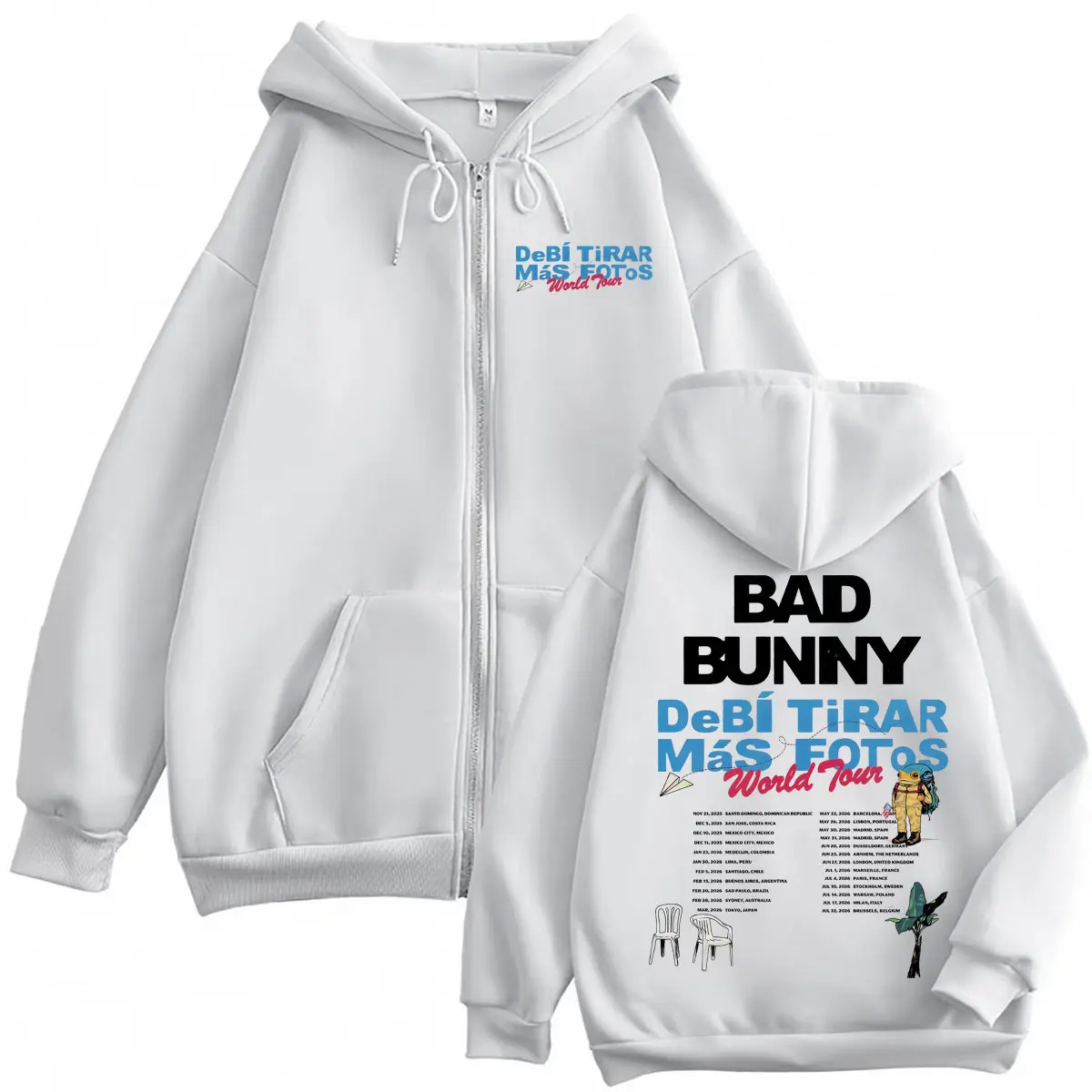 Rapper Bad Bunny DeBi TiRAR MaS FOToS DTMF World Tour 2025 Zipper Hoodie Men's Women's Fashion Hip Hop Zip Up Hooded Sweatshirts