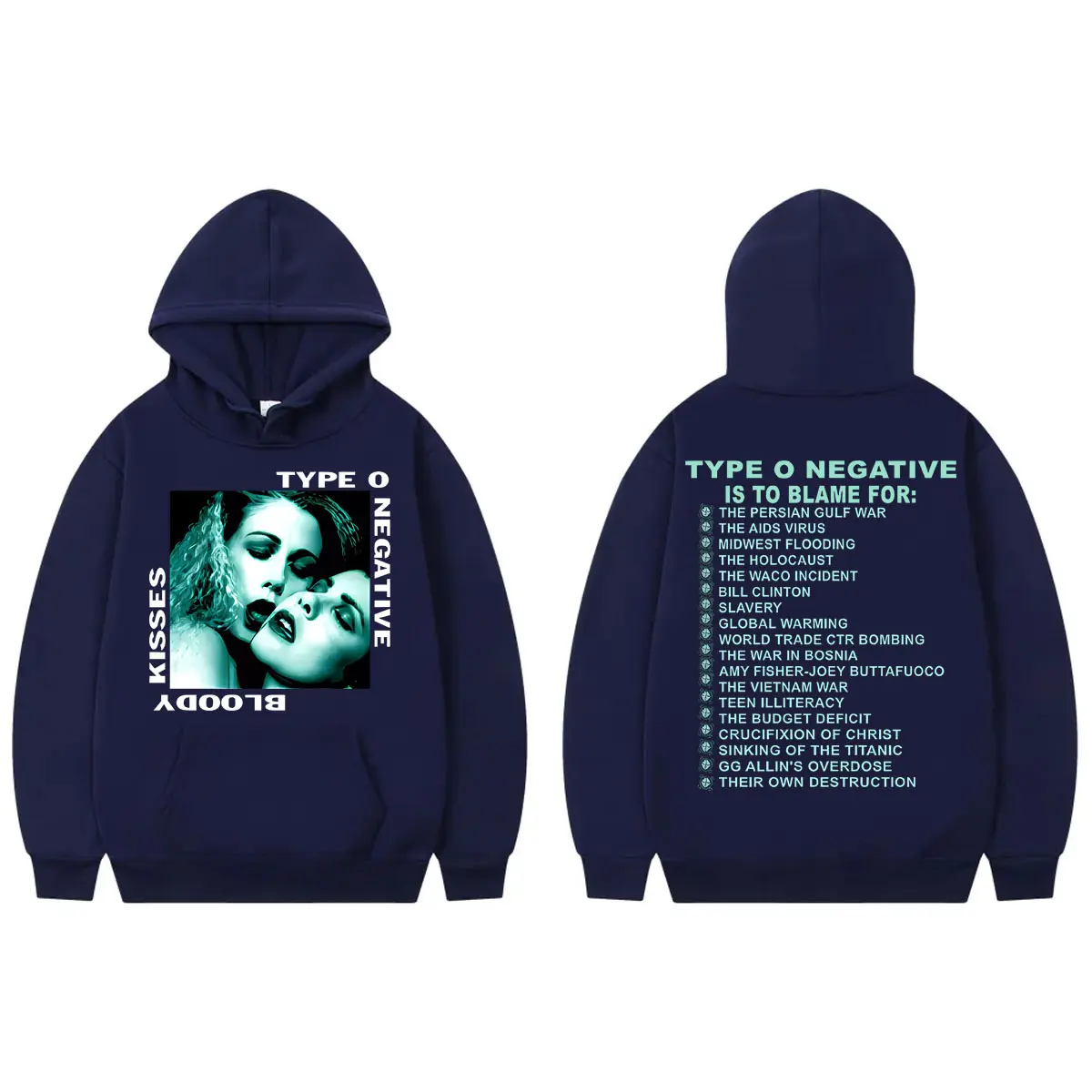 Type O Negative Bloody Kisses Album Merch Hoodie Rock Hip Hop Vintage Hooded Sweatshirt Men Women Casual Fashion Loose Pullovers