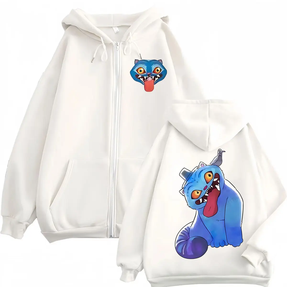 Hot Sale KPop Demon Hunters Derpy Tiger Zipper Hoodies High Quality Fashion Zip Up Sweatshirts Men Women Casual Loose Pullovers