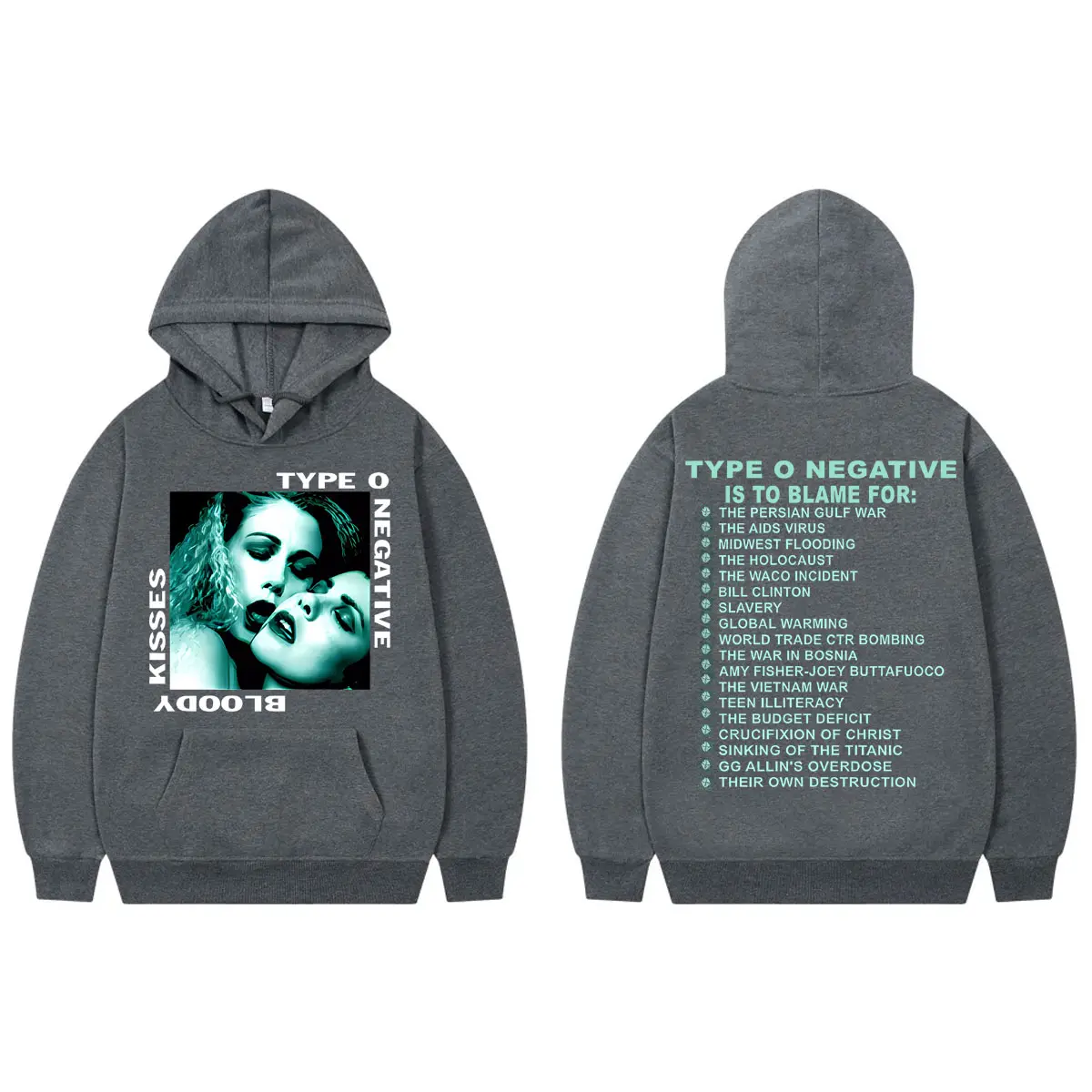 Type O Negative Bloody Kisses Album Merch Hoodie Rock Hip Hop Vintage Hooded Sweatshirt Men Women Casual Fashion Loose Pullovers