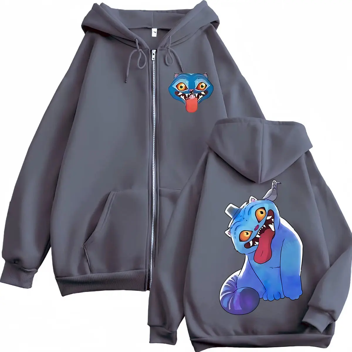 Hot Sale KPop Demon Hunters Derpy Tiger Zipper Hoodies High Quality Fashion Zip Up Sweatshirts Men Women Casual Loose Pullovers