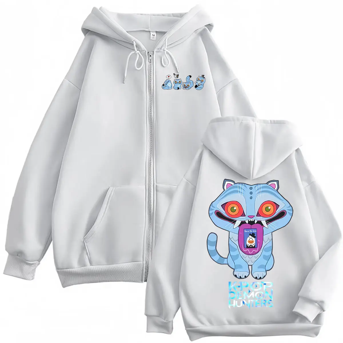 KPop Demon Hunters Derpy Tiger Graphic Zipper Hoodie Fashion Cartoon Zip Up Pullovers Men Women Casual Long Sleeve Sweatshirts