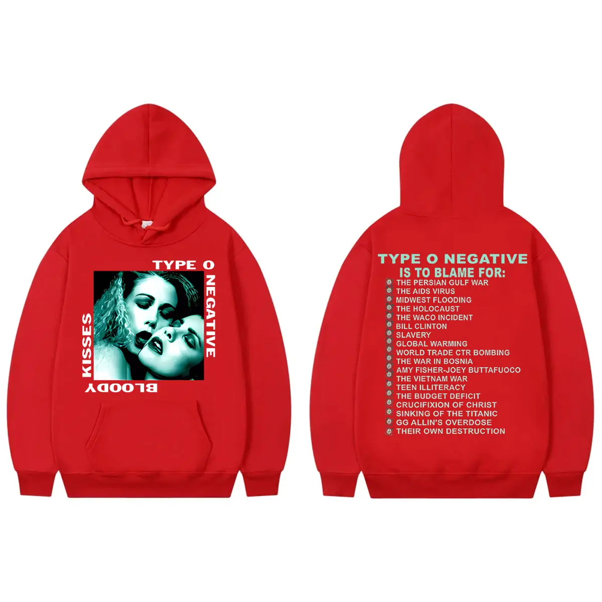 Type O Negative Bloody Kisses Album Merch Hoodie Rock Hip Hop Vintage Hooded Sweatshirt Men Women Casual Fashion Loose Pullovers