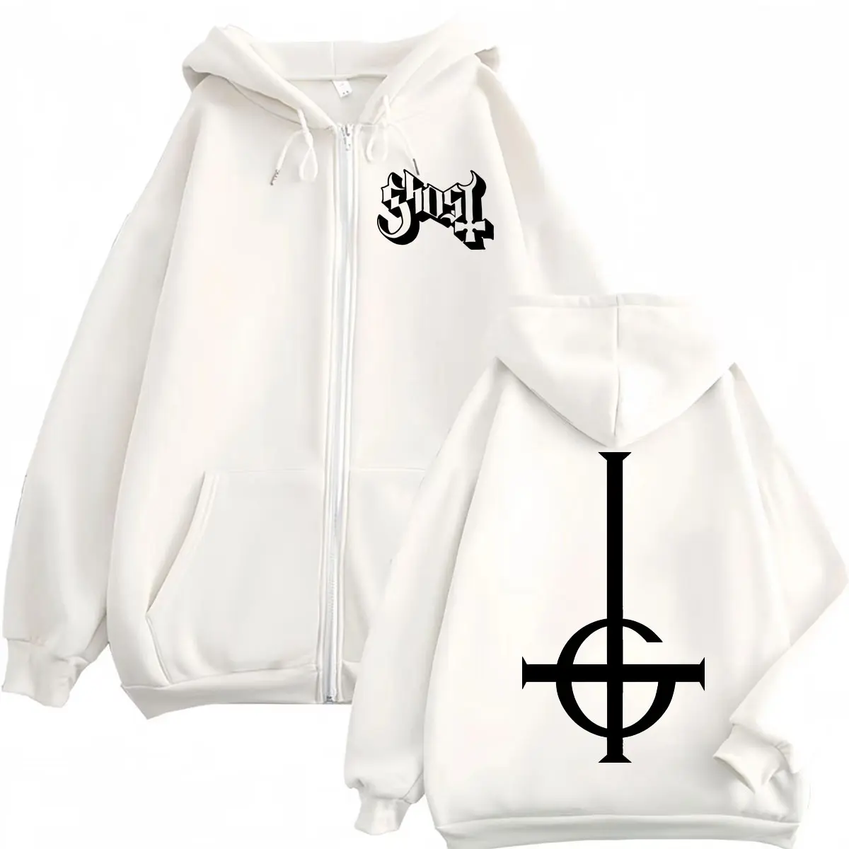 Hot Sale Ghost Rock Band Logo Zipper Hoodie Men's Women's High Quality Fashion Zip Up Sweatshirts Casual Loose Fleece Pullovers