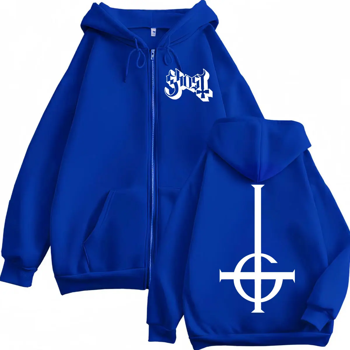 Hot Sale Ghost Rock Band Logo Zipper Hoodie Men's Women's High Quality Fashion Zip Up Sweatshirts Casual Loose Fleece Pullovers