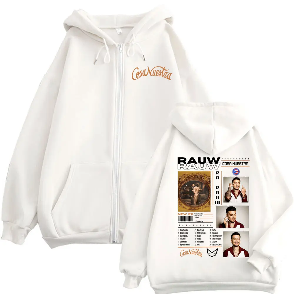 Rapper Rauw Alejandro Zipper Hoodie Music Album Cosa Nuestra Graphic Zip Up Pullovers Men's Women's Fashion Hip Hop Sweatshirts