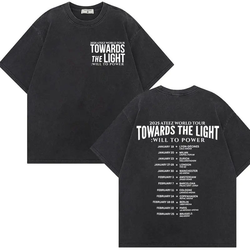 ATEEZ World Tour Graphic T Shirts Men Women Kpop Hip Hop Vintage Washed T-shirt Fashion Casual Oversized Short Sleeve T-shirts