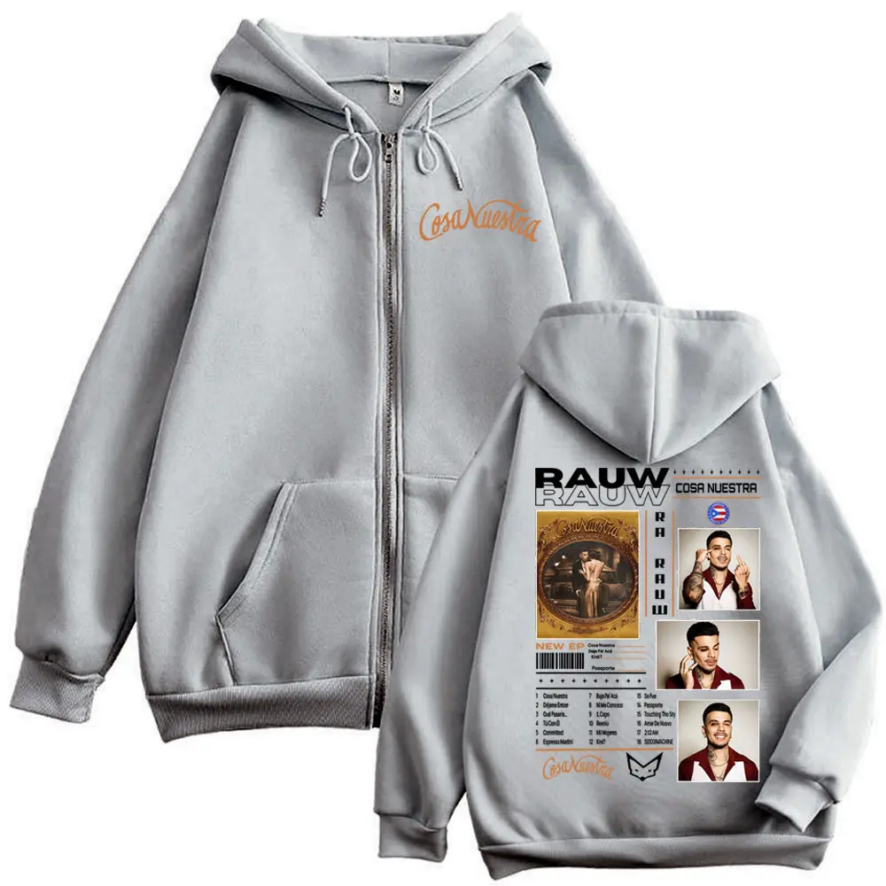 Rapper Rauw Alejandro Zipper Hoodie Music Album Cosa Nuestra Graphic Zip Up Pullovers Men's Women's Fashion Hip Hop Sweatshirts