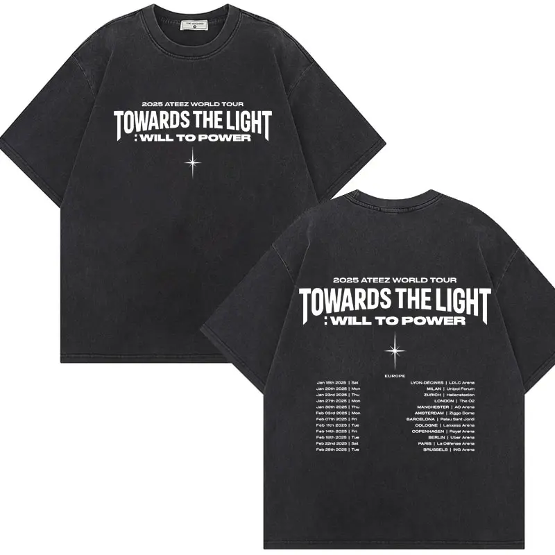 ATEEZ World Tour Graphic T Shirts Men Women Kpop Hip Hop Vintage Washed T-shirt Fashion Casual Oversized Short Sleeve T-shirts