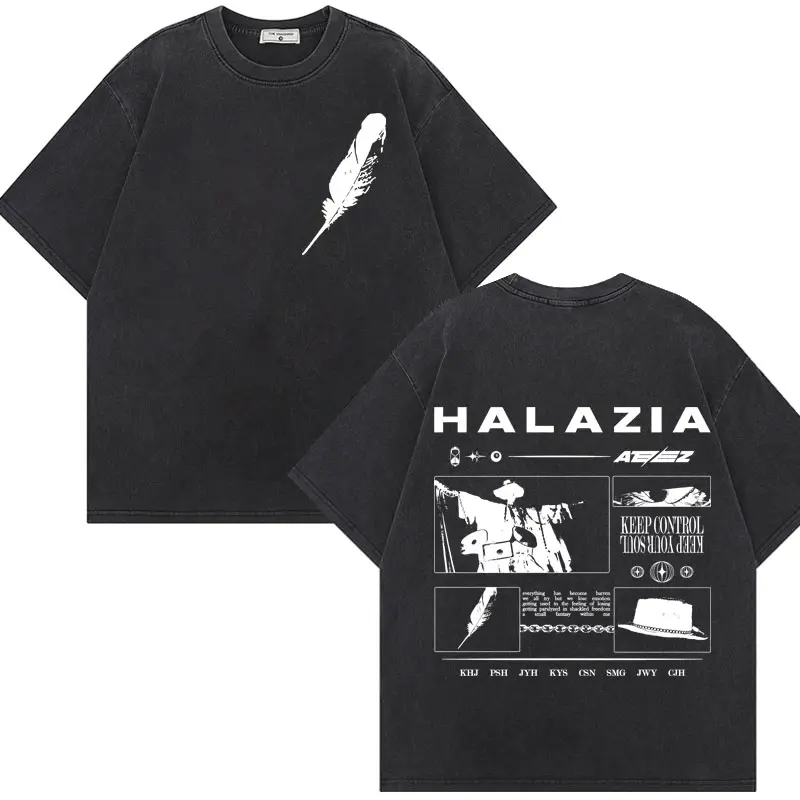 ATEEZ World Tour Graphic T Shirts Men Women Kpop Hip Hop Vintage Washed T-shirt Fashion Casual Oversized Short Sleeve T-shirts