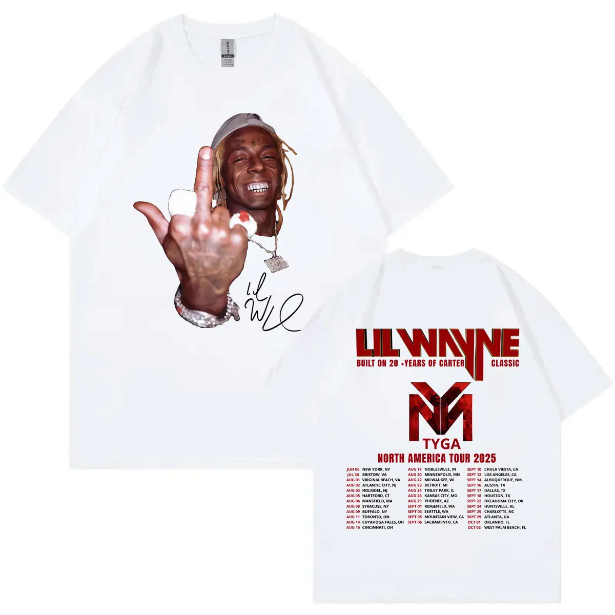 Rapper Lil Wayne Tour 2025 Double Sided Graphic T Shirts Men Women Hip Hop Vintage T-shirt Summer Casual Fashion Loose T-shirts