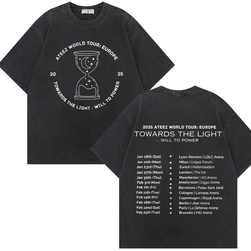 ATEEZ World Tour Graphic T Shirts Men Women Kpop Hip Hop Vintage Washed T-shirt Fashion Casual Oversized Short Sleeve T-shirts
