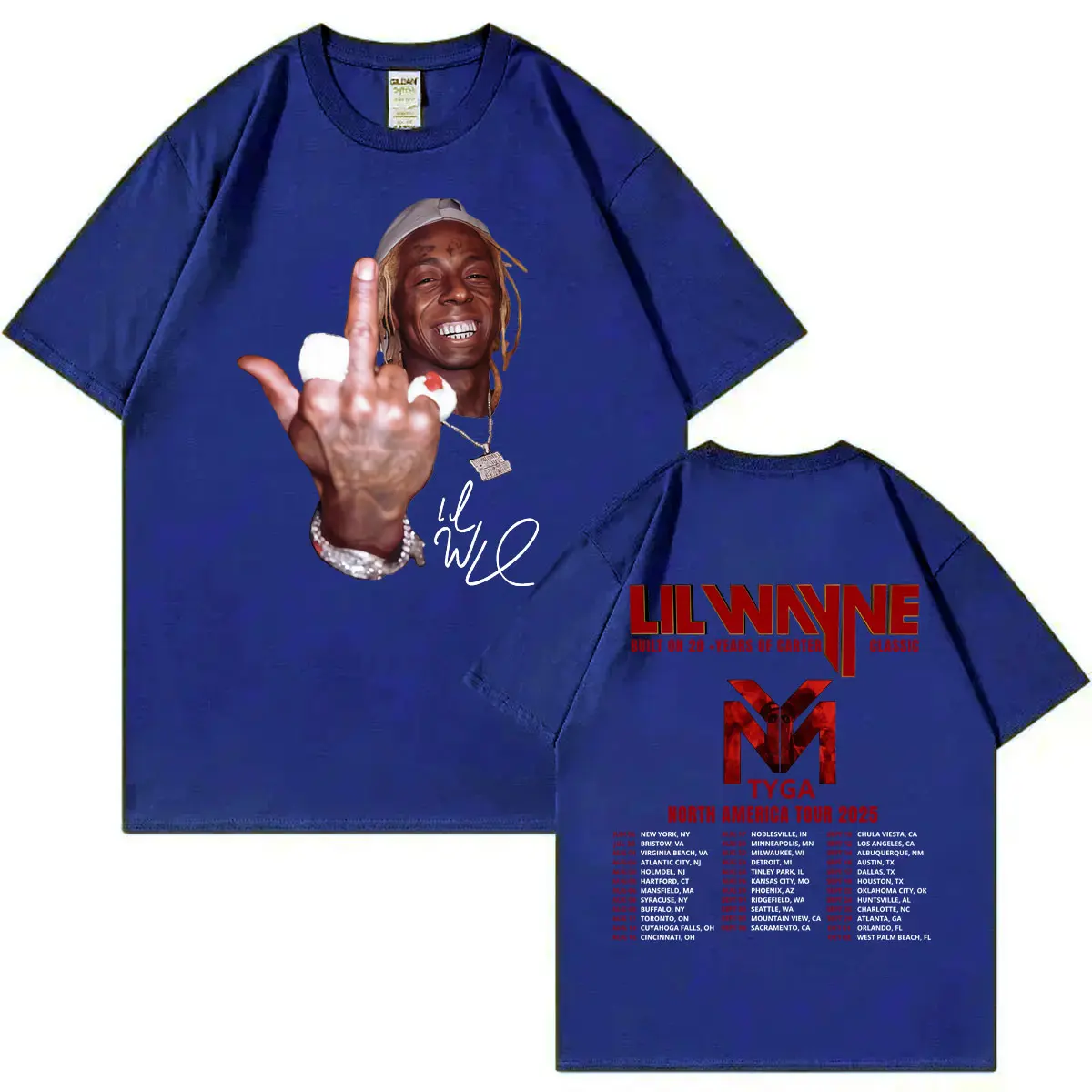 Rapper Lil Wayne Tour 2025 Double Sided Graphic T Shirts Men Women Hip Hop Vintage T-shirt Summer Casual Fashion Loose T-shirts