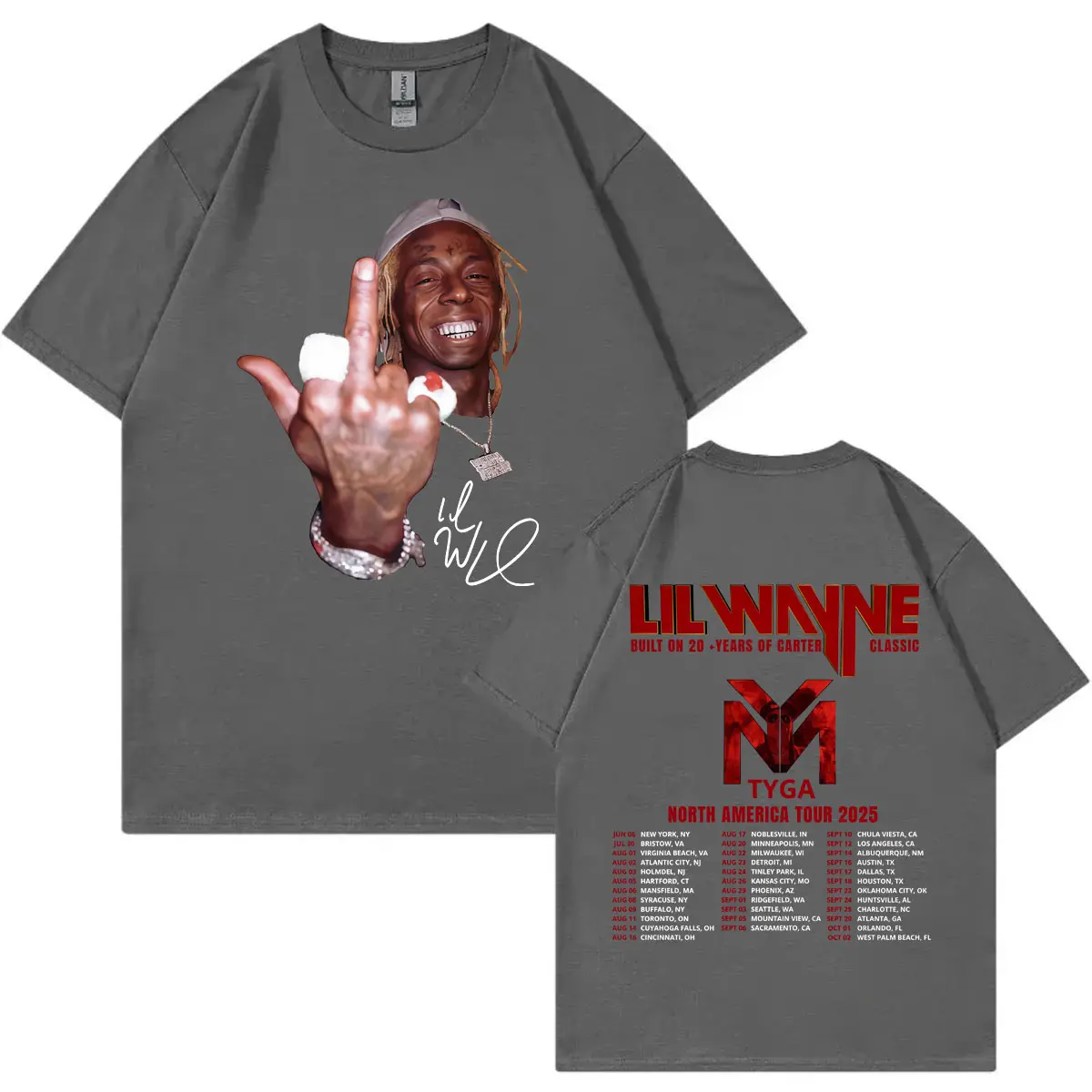 Rapper Lil Wayne Tour 2025 Double Sided Graphic T Shirts Men Women Hip Hop Vintage T-shirt Summer Casual Fashion Loose T-shirts