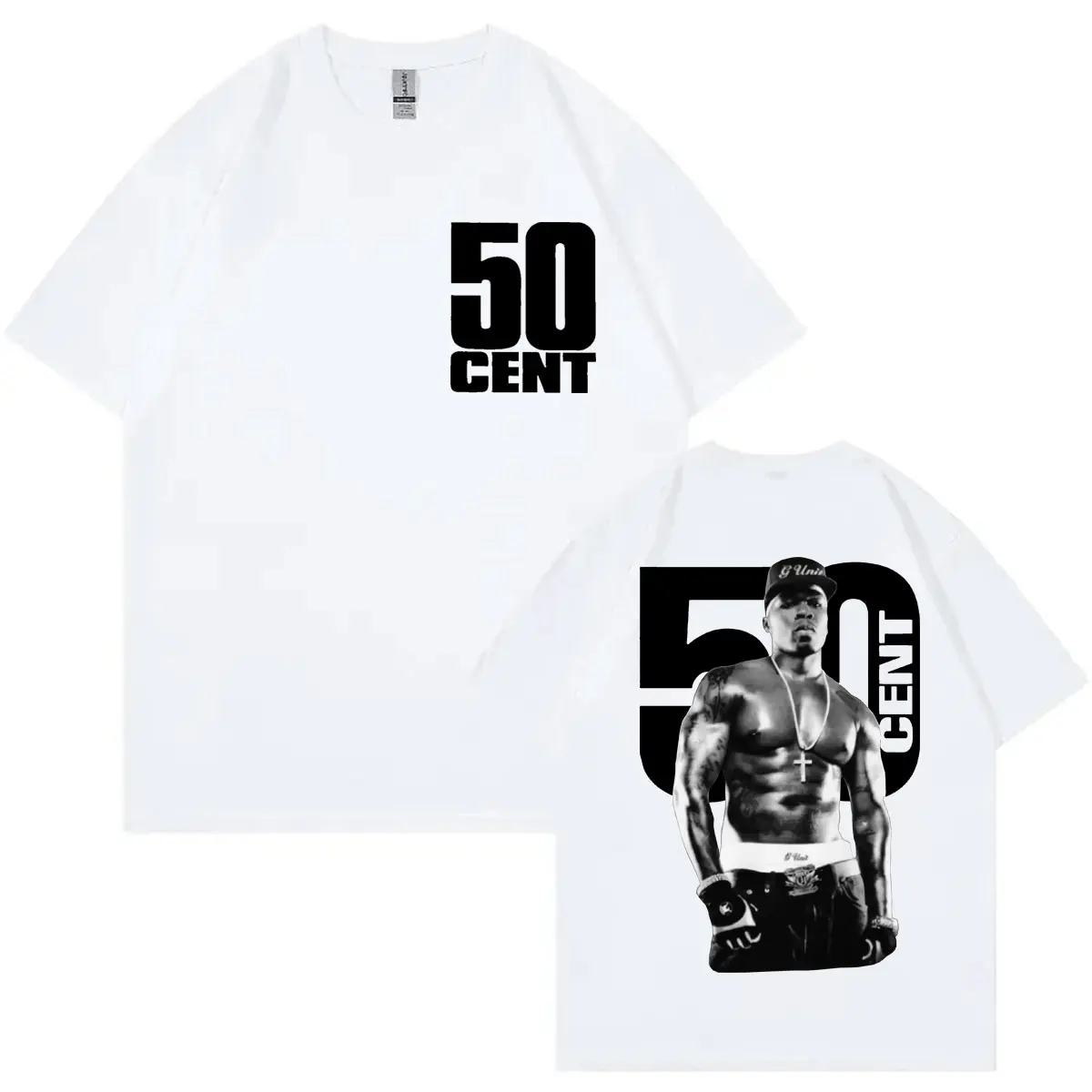 Rapper 50 Cent Double Sided Print T-shirt Men Women Hip Hop Vintage Short Sleeve T-shirts Fashion Casual Loose Cotton T Shirts
