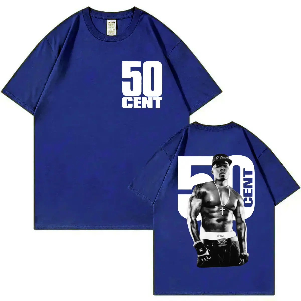 Rapper 50 Cent Double Sided Print T-shirt Men Women Hip Hop Vintage Short Sleeve T-shirts Fashion Casual Loose Cotton T Shirts