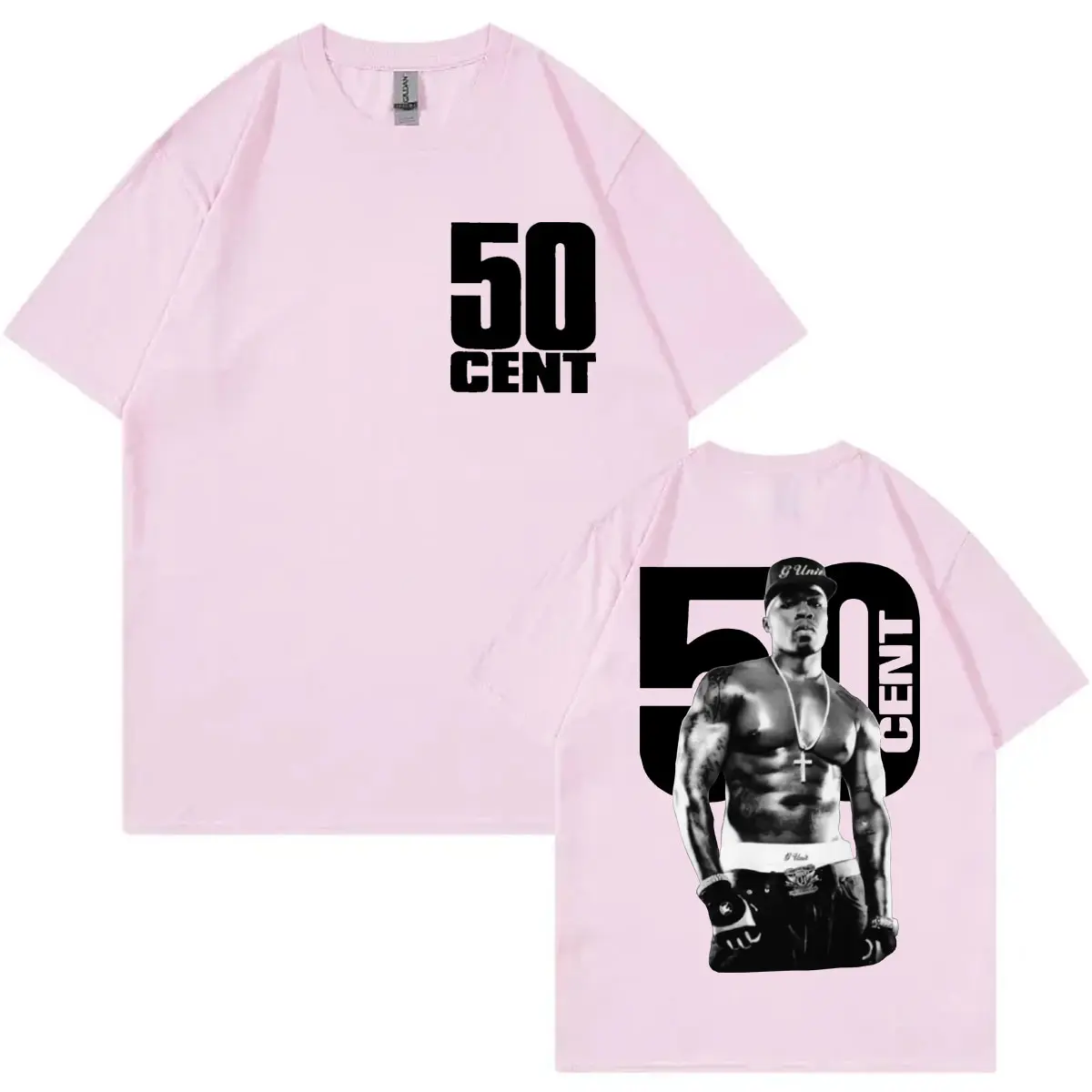 Rapper 50 Cent Double Sided Print T-shirt Men Women Hip Hop Vintage Short Sleeve T-shirts Fashion Casual Loose Cotton T Shirts