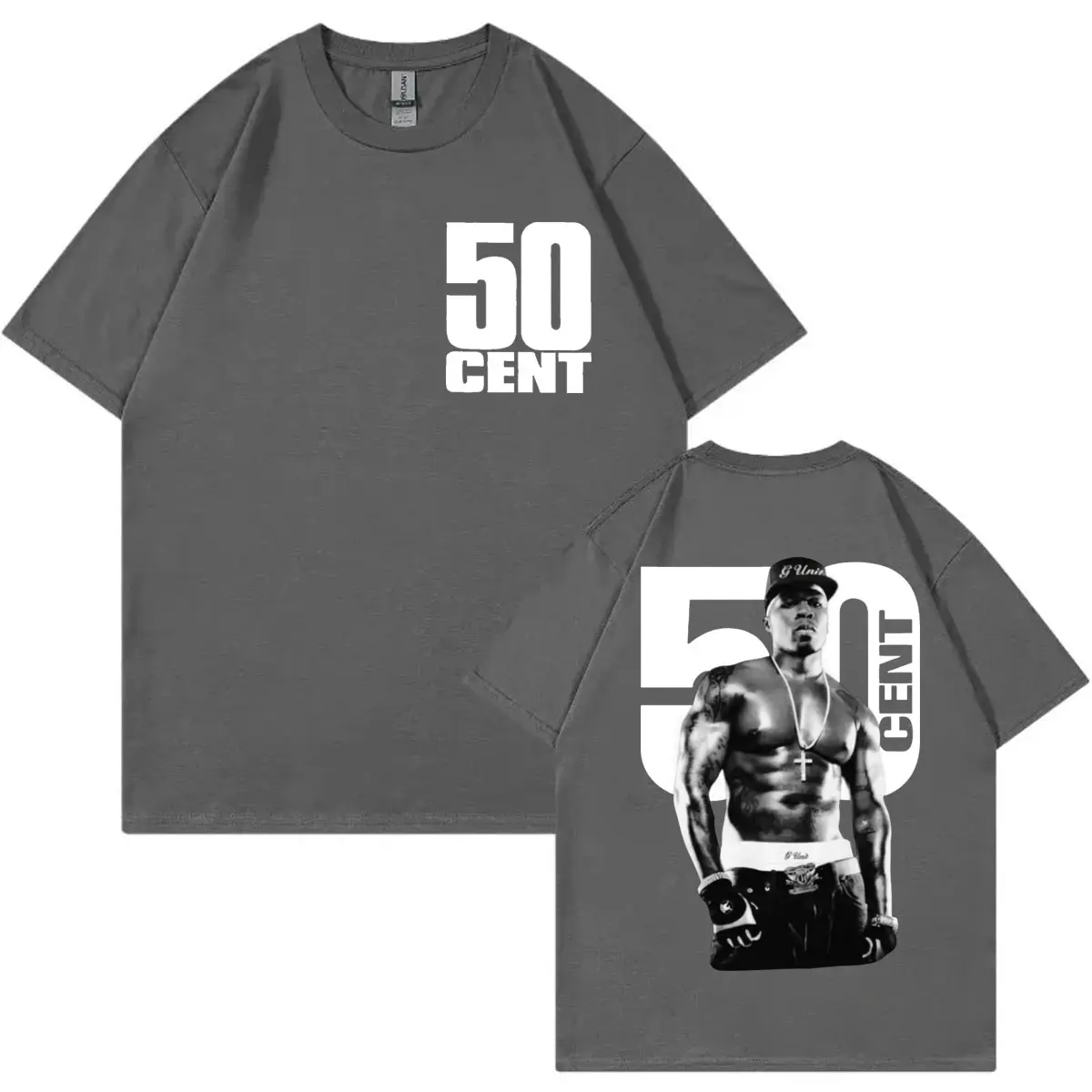 Rapper 50 Cent Double Sided Print T-shirt Men Women Hip Hop Vintage Short Sleeve T-shirts Fashion Casual Loose Cotton T Shirts