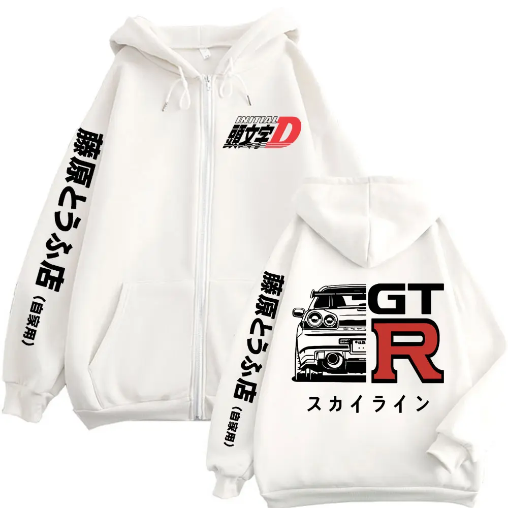 Japanese Anime Initial D Merch Zipper Hoodie Harajuku Manga Style Zip Up Sweatshirts Men Women Casual Fashion Oversized Pullover