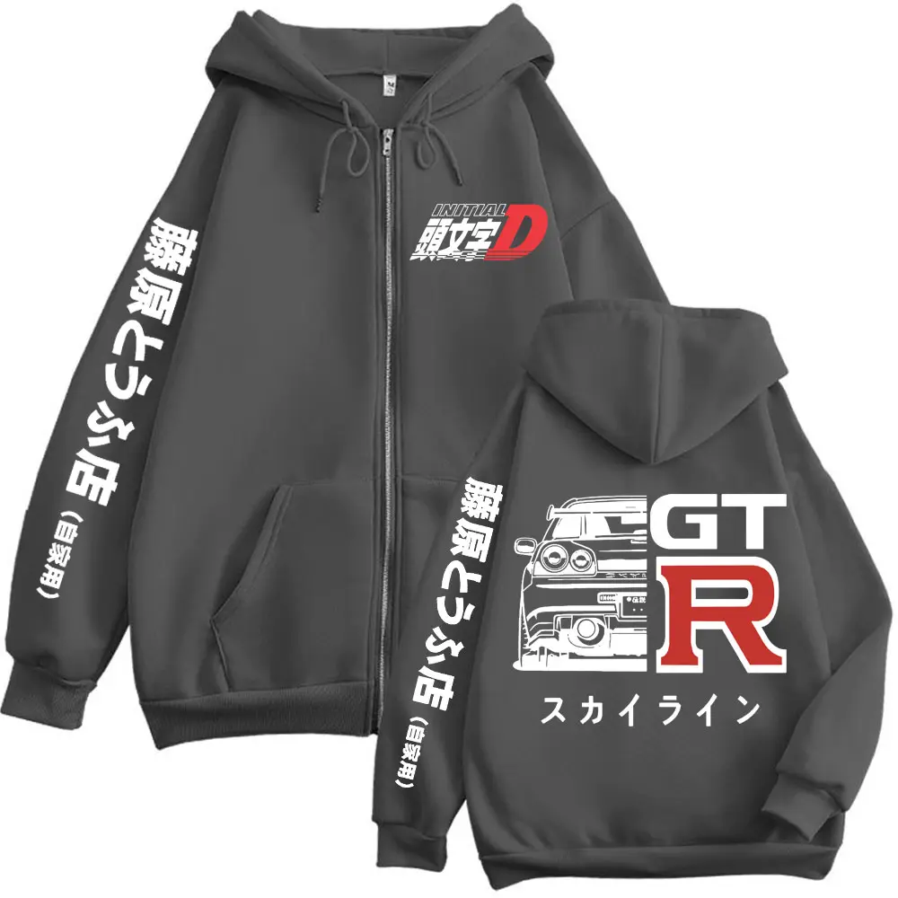 Japanese Anime Initial D Merch Zipper Hoodie Harajuku Manga Style Zip Up Sweatshirts Men Women Casual Fashion Oversized Pullover