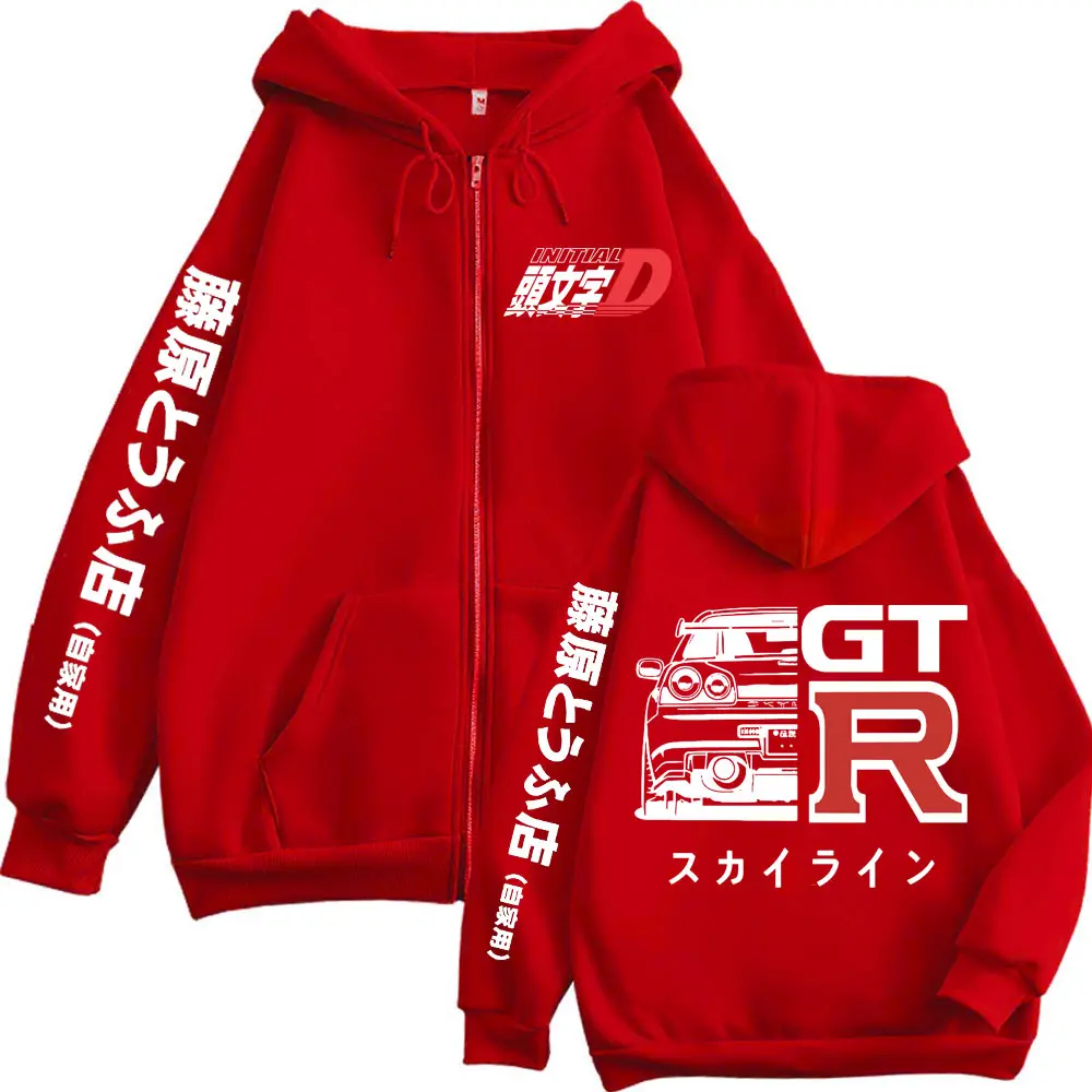 Japanese Anime Initial D Merch Zipper Hoodie Harajuku Manga Style Zip Up Sweatshirts Men Women Casual Fashion Oversized Pullover