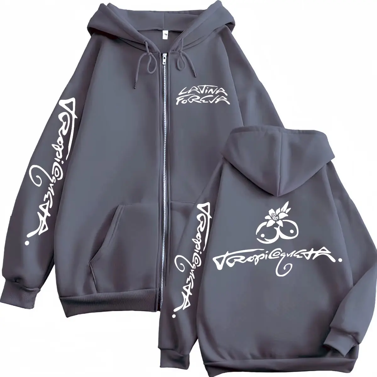Karol G Tropicoqueta 2025 New Album Logo Print Zipper Hoodie Fashion Hip Hop Zip Up Sweatshirts Men Women Casual Loose Pullovers