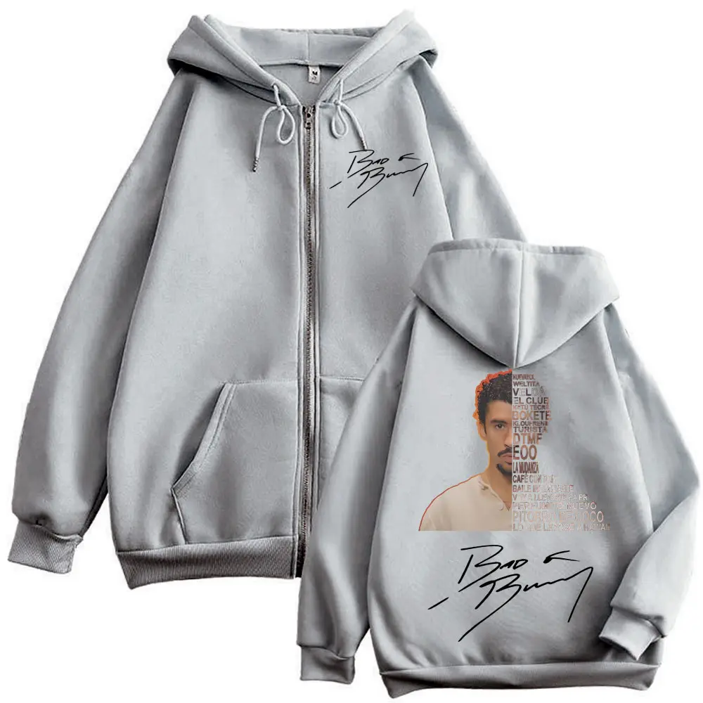 Rapper Bad Bunny Graphic Zipper Hoodies DeBí TiRAR MáS FOToS DTMF Merch Zip Up Sweatshirts Men Women Hip Hop Fashion Pullovers