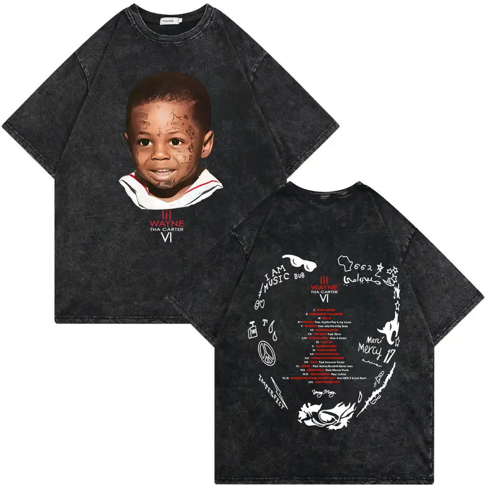 Rapper Lil Wayne Tha Carter VI Tour 2025 T Shirt High Quality Vintage Washed T-shirt Men Women Clothing Fashion Hip Hop T-shirts
