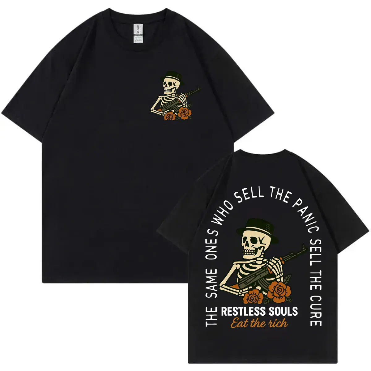 Eat The Rich Skeleton Funny Meme Graphic T Shirts Fashion Vintage Short Sleeve T-shirts Men Women Clothing Casual Cotton T-shirt