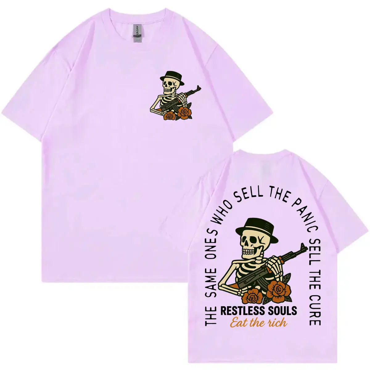 Eat The Rich Skeleton Funny Meme Graphic T Shirts Fashion Vintage Short Sleeve T-shirts Men Women Clothing Casual Cotton T-shirt