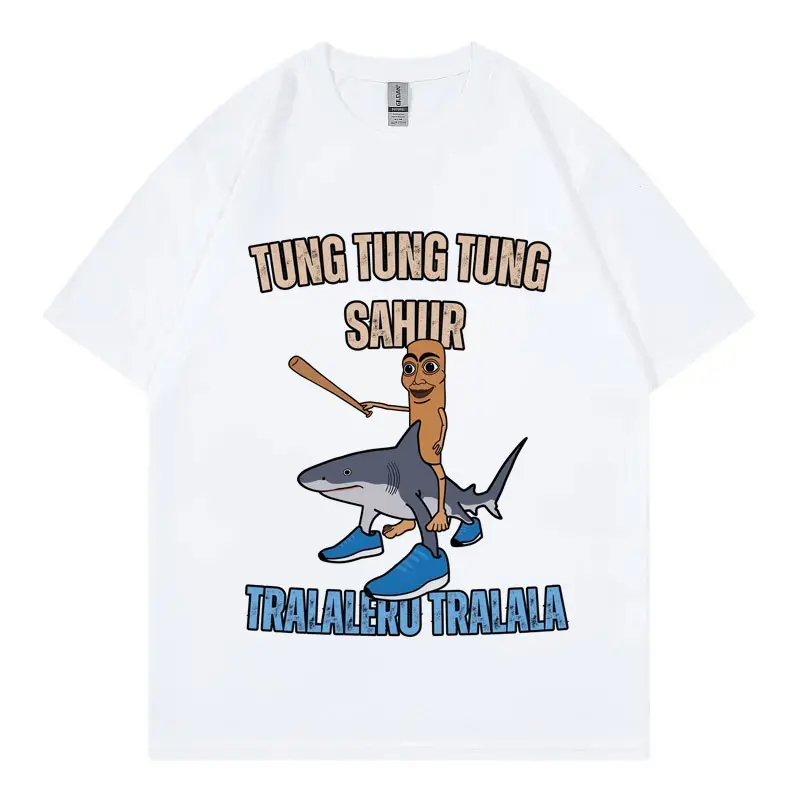 Tung Tung Tung Sahur Baseball Bat T-shirt Tralero Tralala Running Shark T-shirts Unisex Funny Meme Fashion Short Sleeve T Shirt