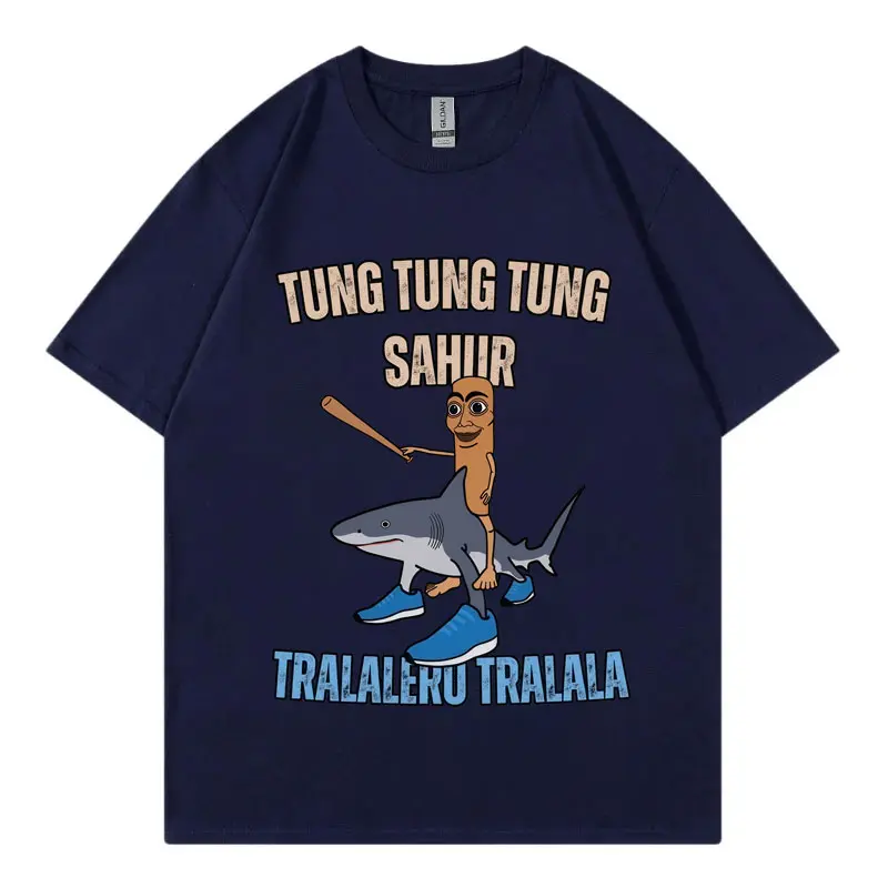 Tung Tung Tung Sahur Baseball Bat T-shirt Tralero Tralala Running Shark T-shirts Unisex Funny Meme Fashion Short Sleeve T Shirt
