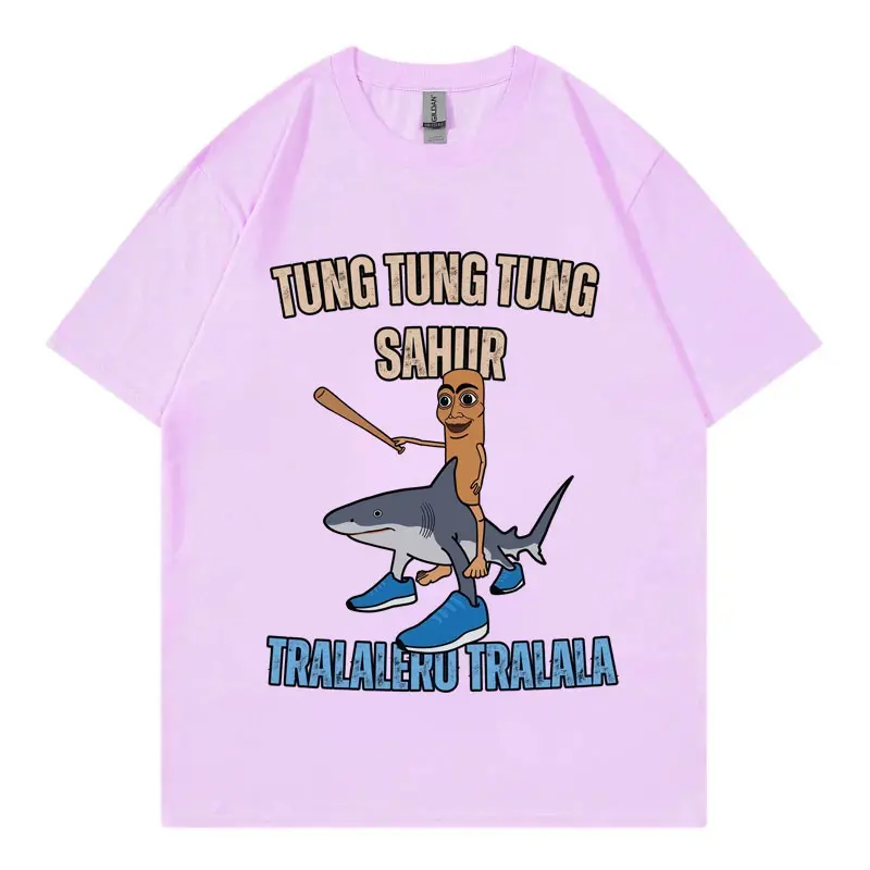 Tung Tung Tung Sahur Baseball Bat T-shirt Tralero Tralala Running Shark T-shirts Unisex Funny Meme Fashion Short Sleeve T Shirt