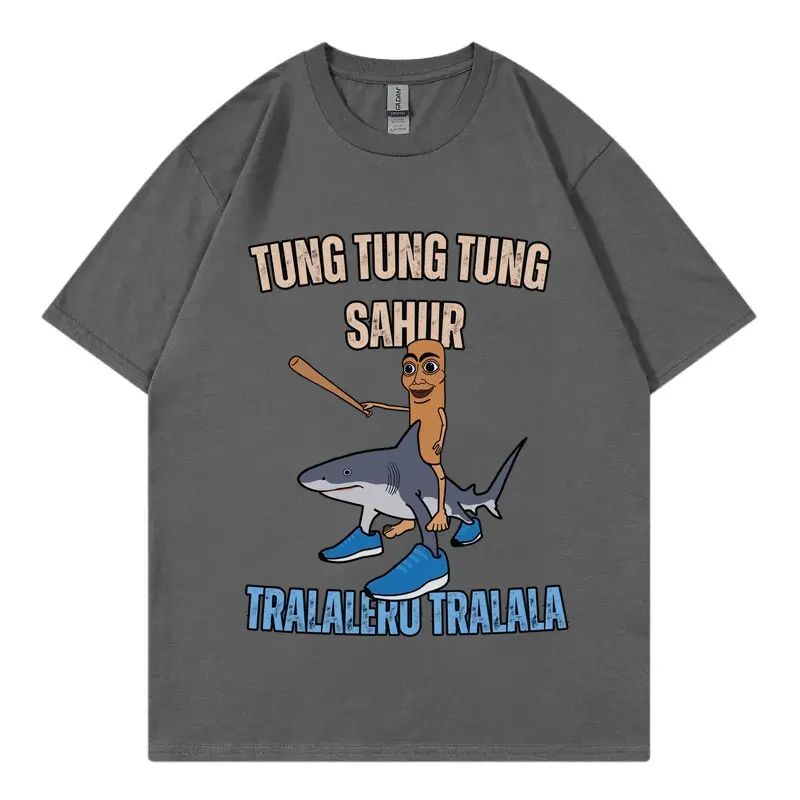 Tung Tung Tung Sahur Baseball Bat T-shirt Tralero Tralala Running Shark T-shirts Unisex Funny Meme Fashion Short Sleeve T Shirt